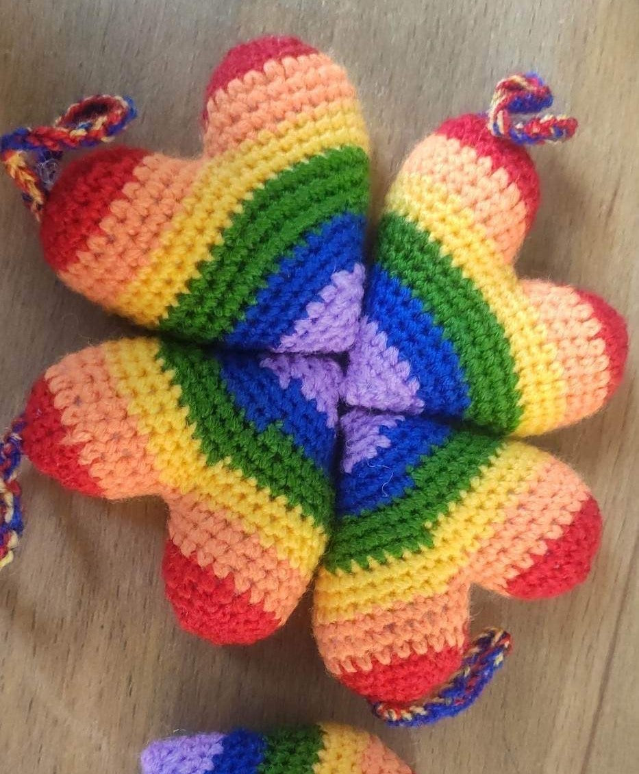 Crochet Rainbow Heart Keyring Accessory