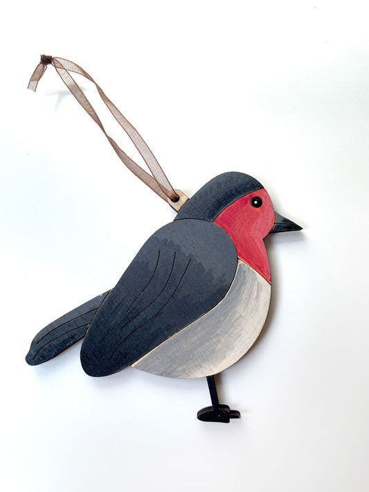 Hand Painted Wood Robin -  Christmas Tree Ornament