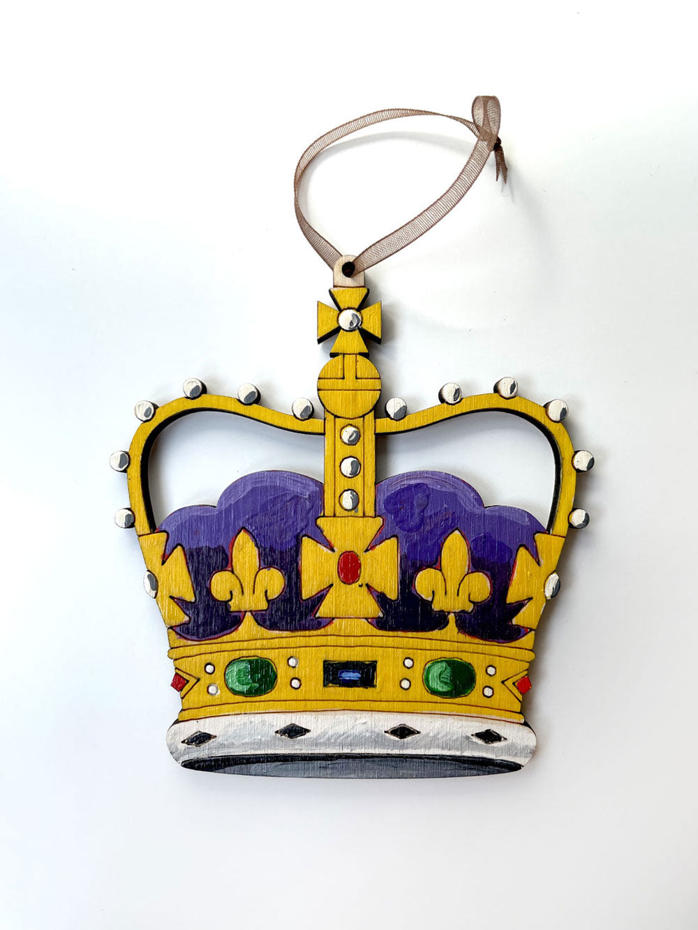Hand Painted Wood British Royal Crown -  Christmas Tree Ornament