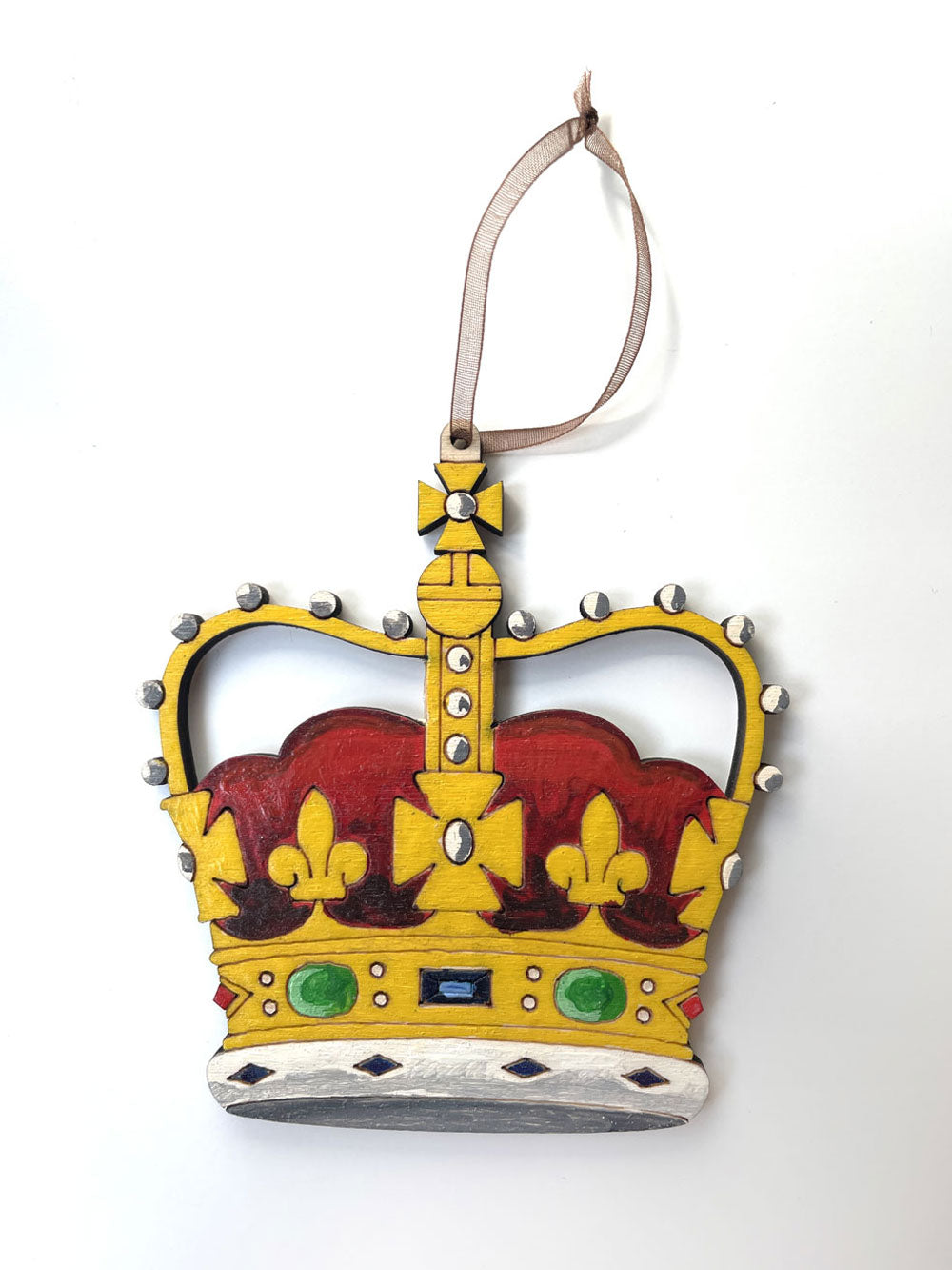 Hand Painted Wood British Royal Crown -  Christmas Tree Ornament