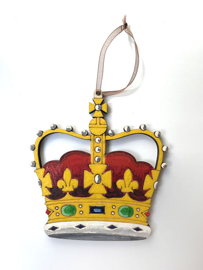 Hand Painted Wood British Royal Crown -  Christmas Tree Ornament