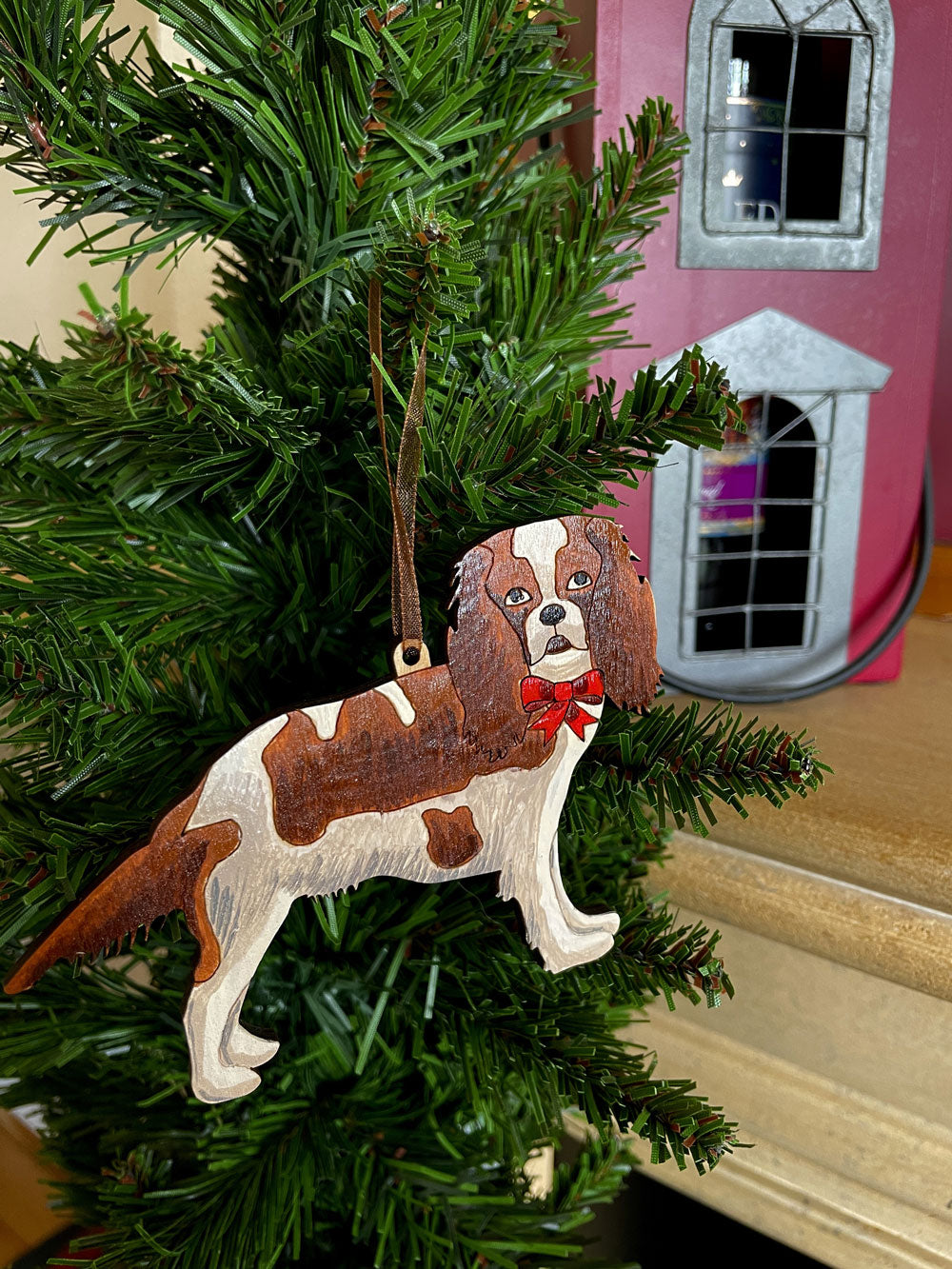 Hand Painted King Charles Cavalier Dog -  Hanging Ornament