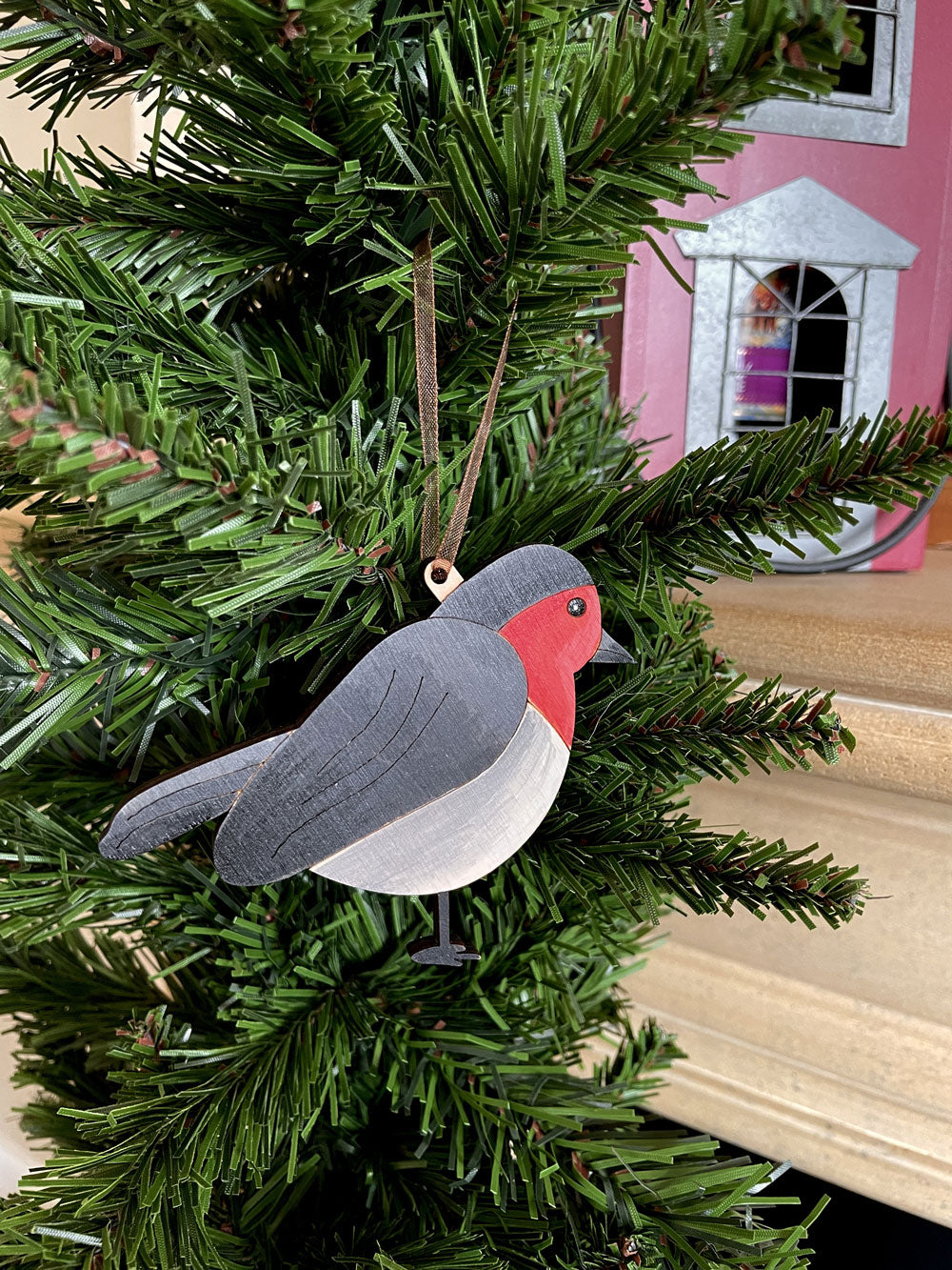 Hand Painted Wood Robin -  Christmas Tree Ornament