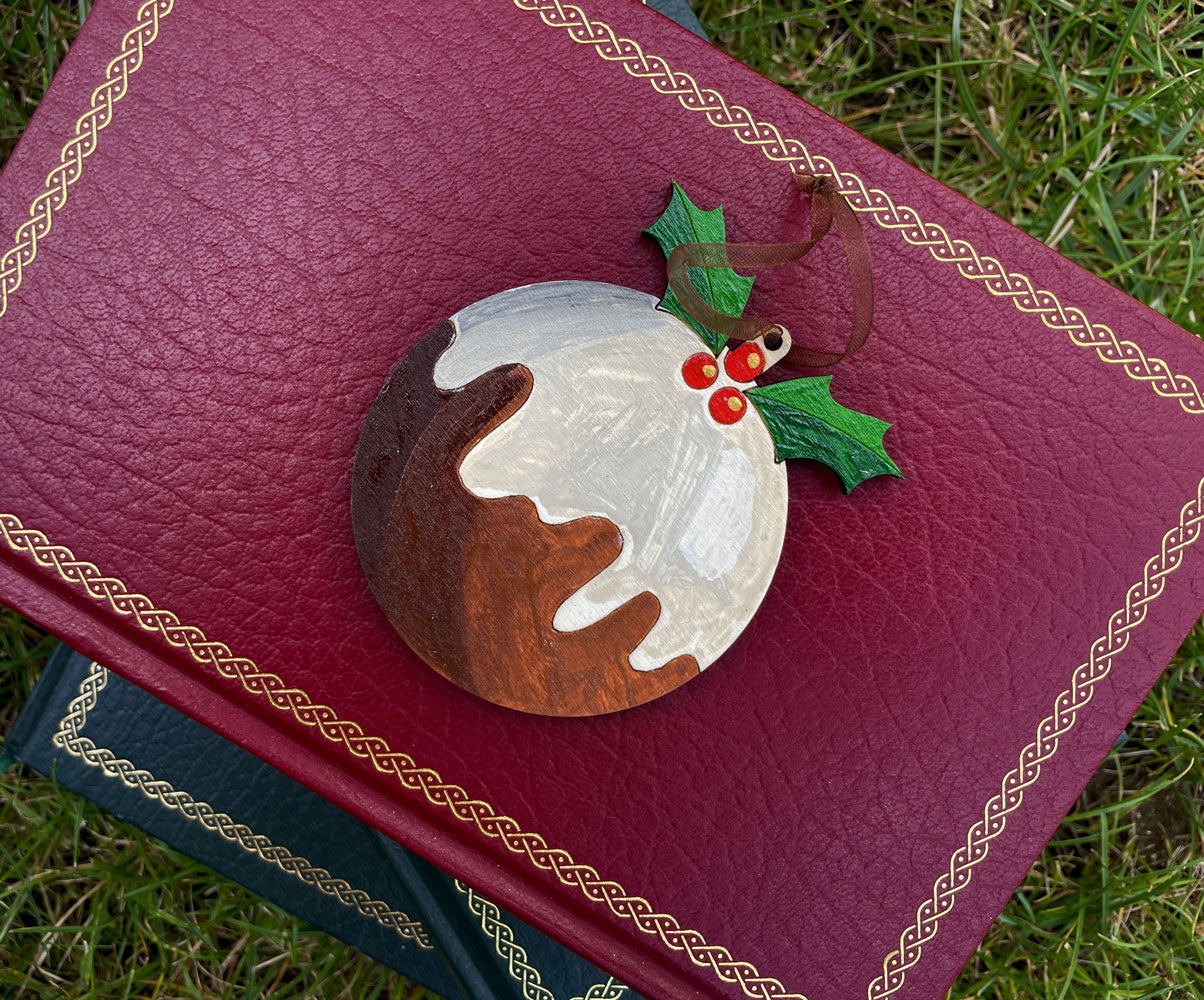 Hand Painted Wood Traditional Christmas Pudding -  Christmas Tree Ornament