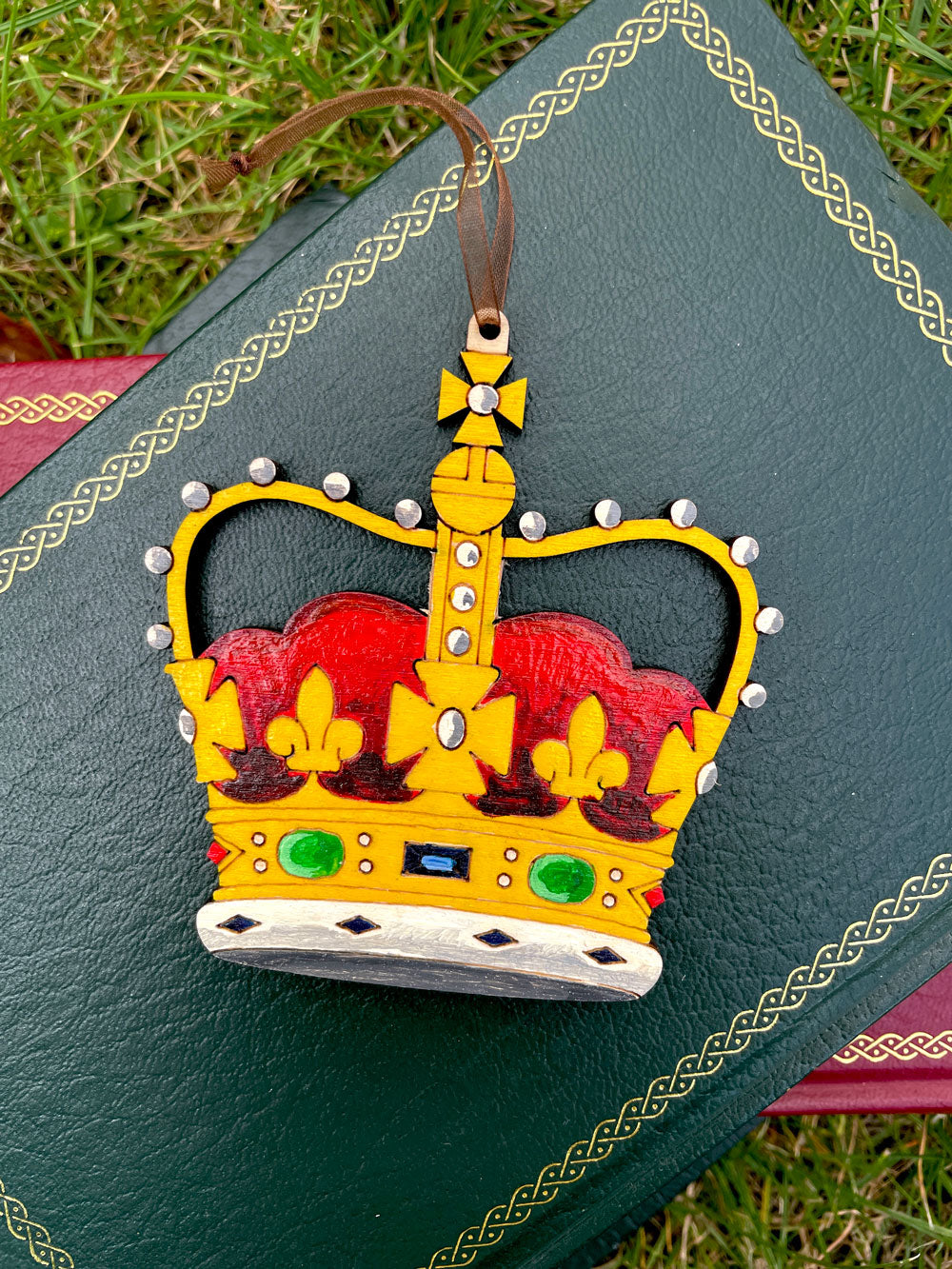 Hand Painted Wood British Royal Crown -  Christmas Tree Ornament