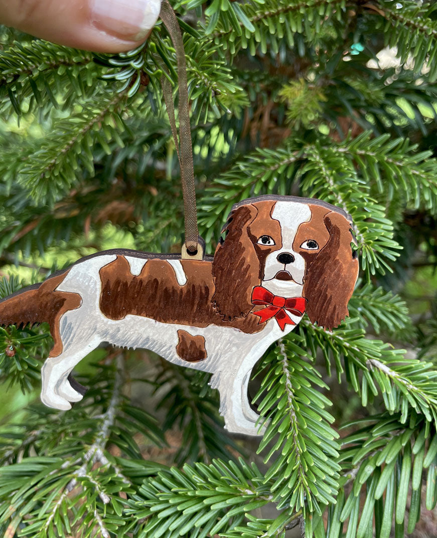 Hand Painted King Charles Cavalier Dog -  Hanging Ornament