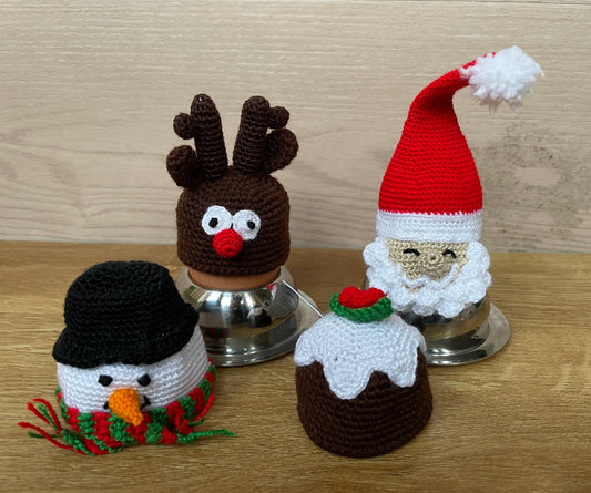 Christmas Holiday Crochet Egg Cosy Sets - Santa, Snowman, Reindeer, Christmas Pudding and More!