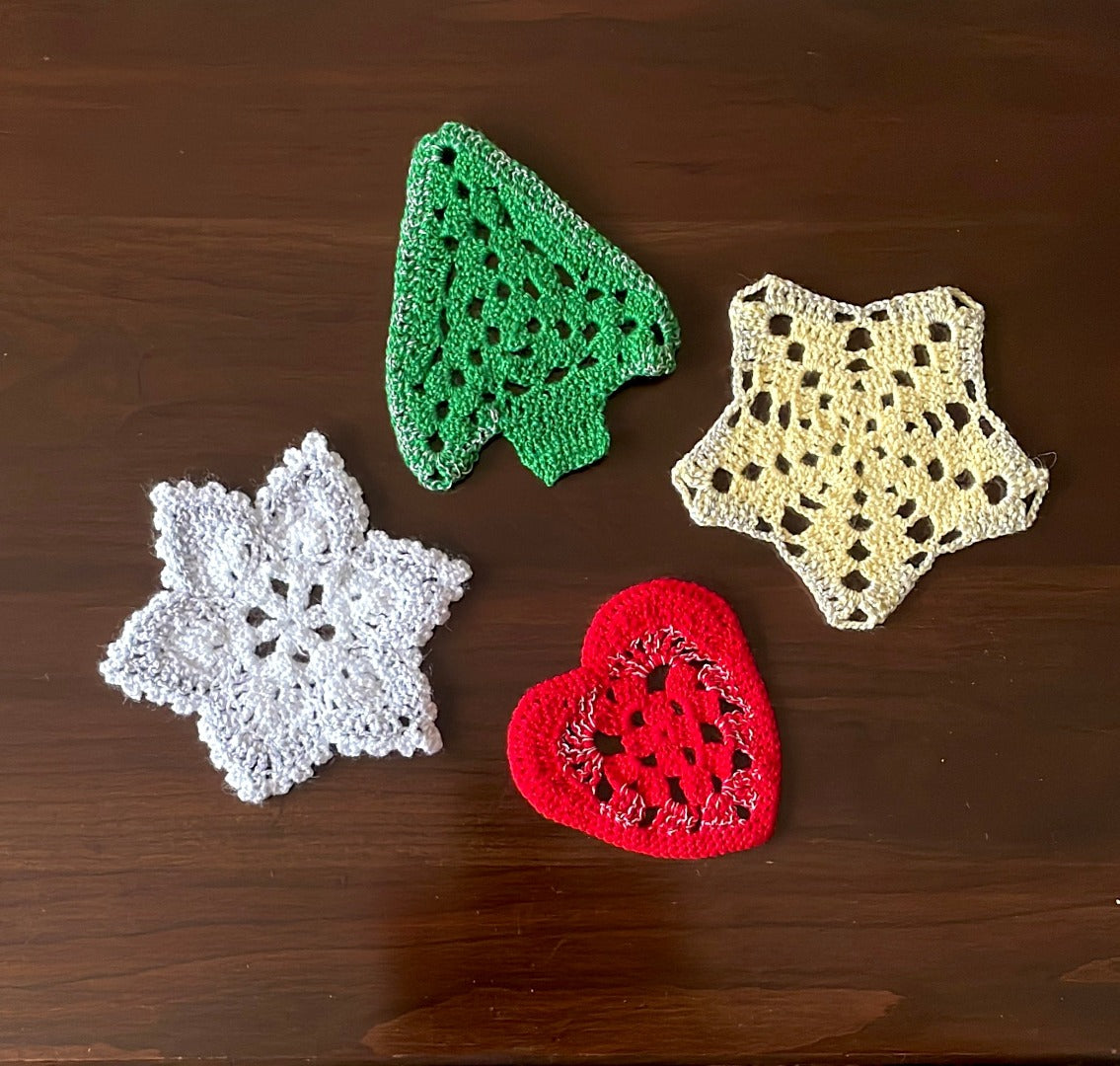 Crochet Christmas Coasters, Set of 4