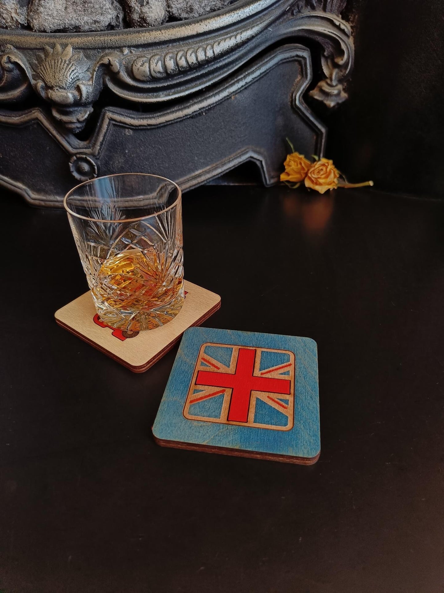 Union Jack Square Coaster Blue Background