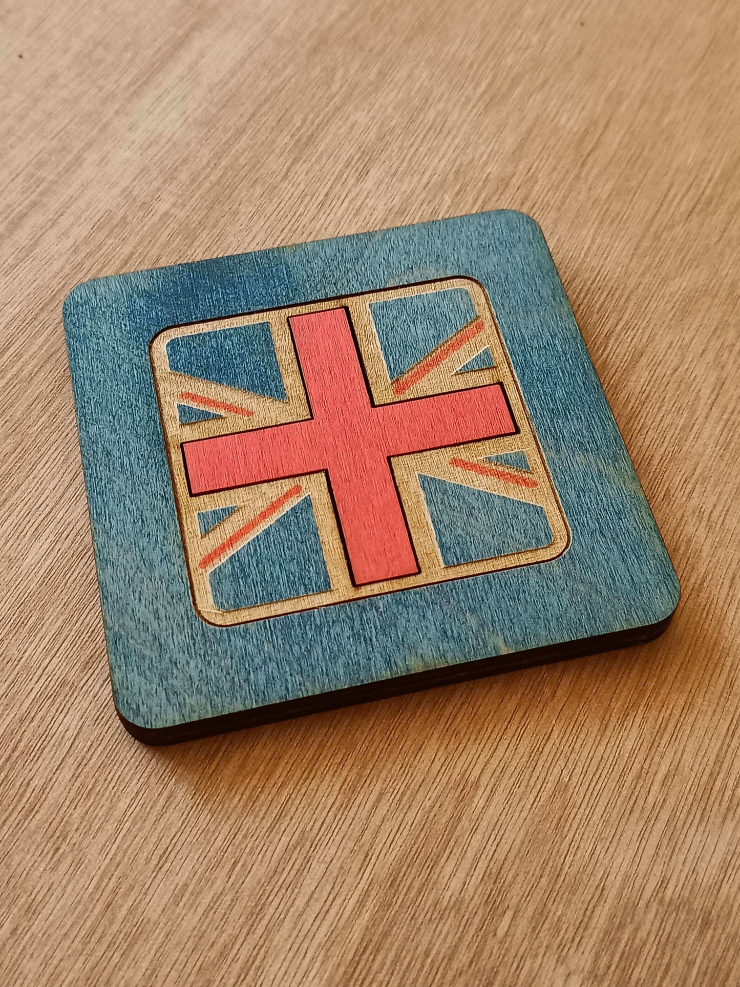 Union Jack Square Coaster Blue Background