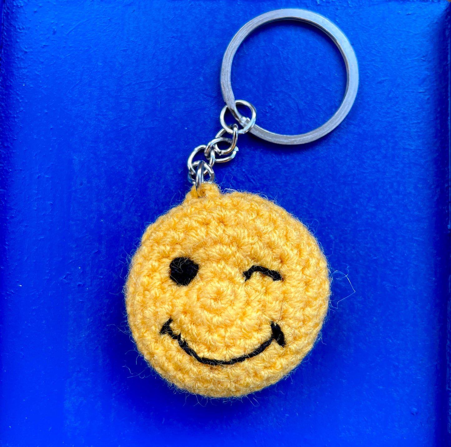 Winking Smiley Face Emoji Keychain Accessory