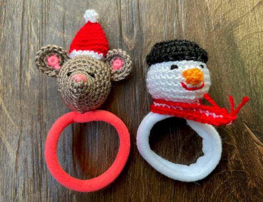 Crochet Christmas Mouse and Snowman Hair Accessory