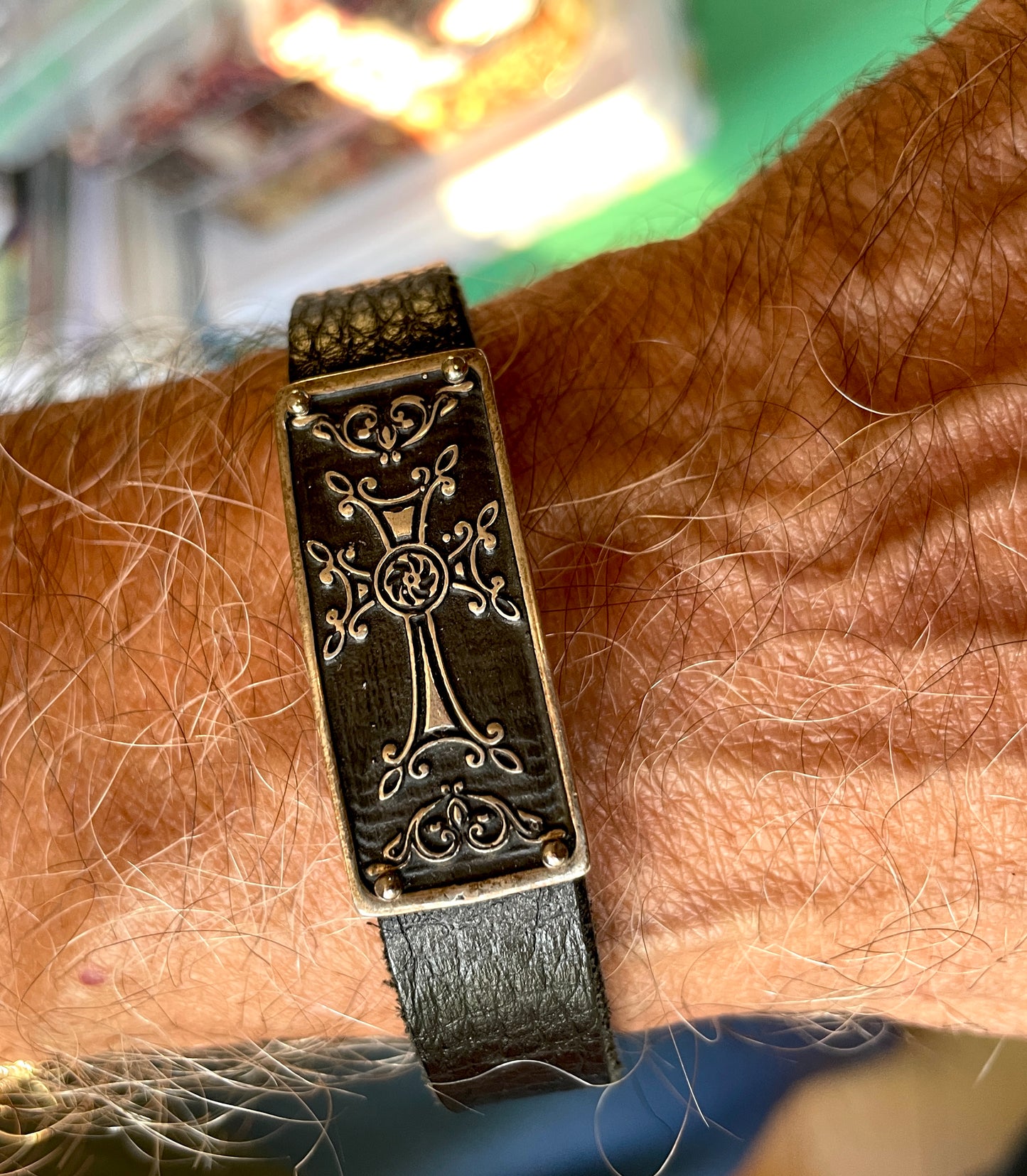 Armenian Cross Khachkar Bracelet 925 Sterling Silver & Leather