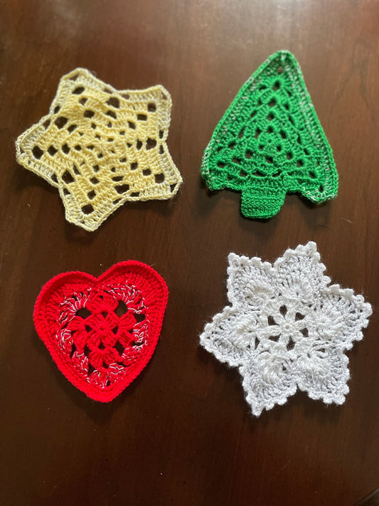 Crochet Christmas Coasters, Set of 4