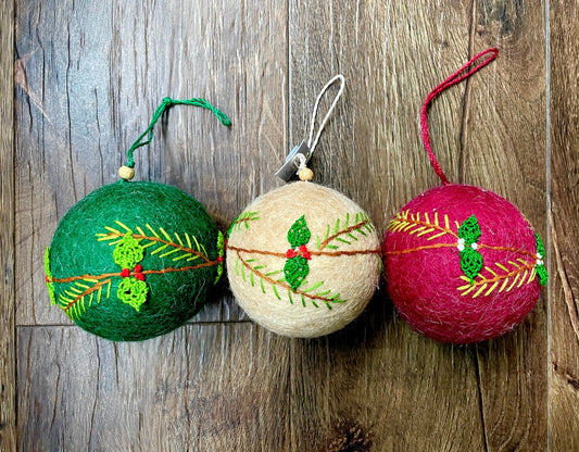 Pine Branch Felt Baubles