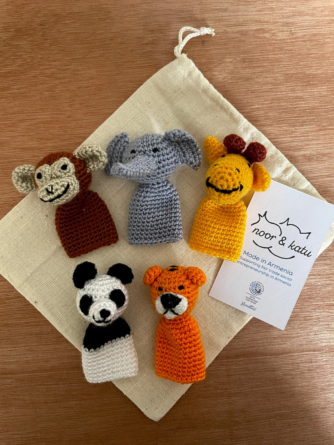 Jungle Safari Animals Crochet Finger Puppet Set