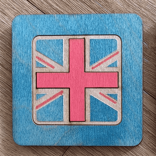 Union Jack Square Coaster Blue Background