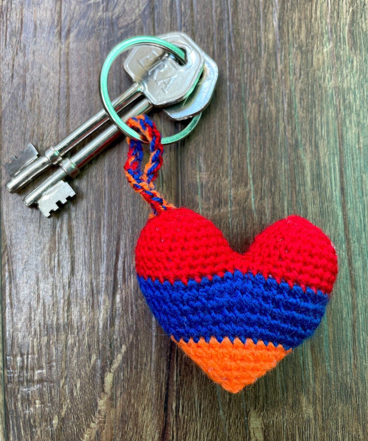 Armenian Flag Crochet Heart Keyring Accessory
