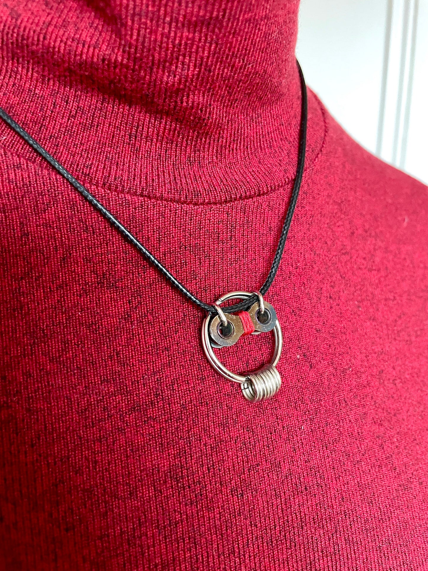 Owl, Upcycled Bicycle Chain and Paracord Pendant and Necklace