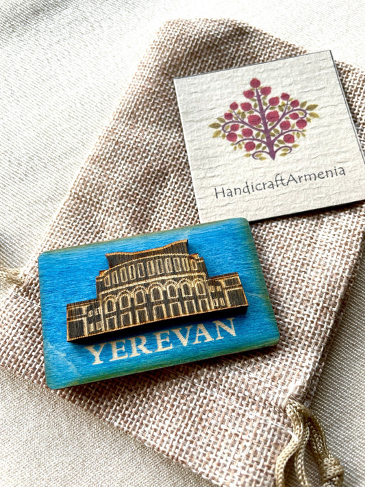 Magnet Yerevan Opera House Motif Wood Rectangular 4cm x 6.5cm