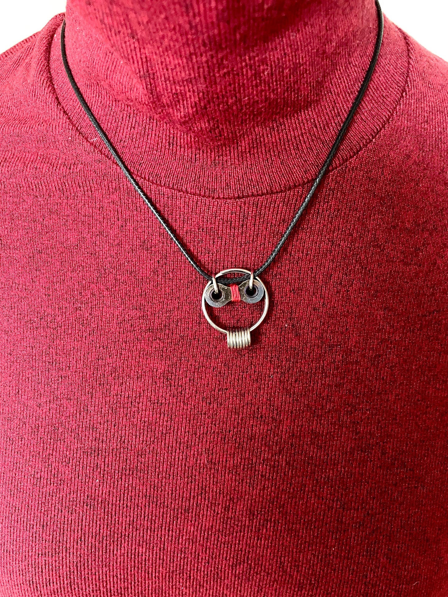 Owl, Upcycled Bicycle Chain and Paracord Pendant and Necklace