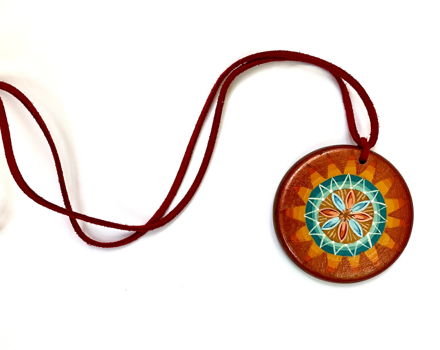 Hand Painted Sunburst Flower Pendant Necklace