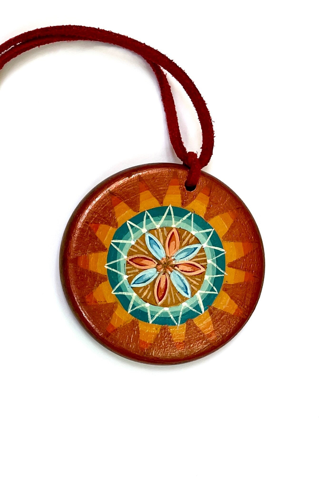 Hand Painted Sunburst Flower Pendant Necklace