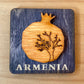 Magnet Armenian Pomegranate and Tree Motif Wood Square 5cm x 5cm