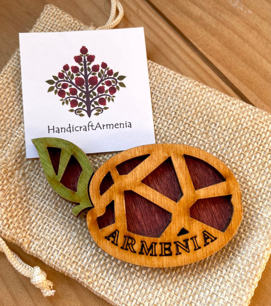 Magnet Geometric Apricot Motif Armenia Wood 8cm x 4cm