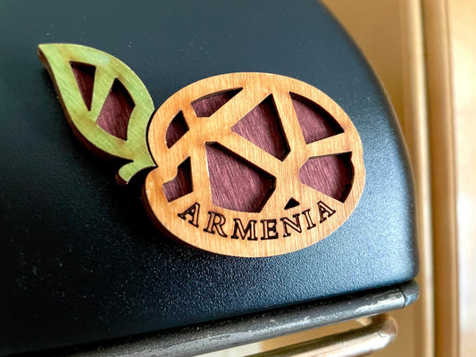 Magnet Geometric Apricot Motif Armenia Wood 8cm x 4cm