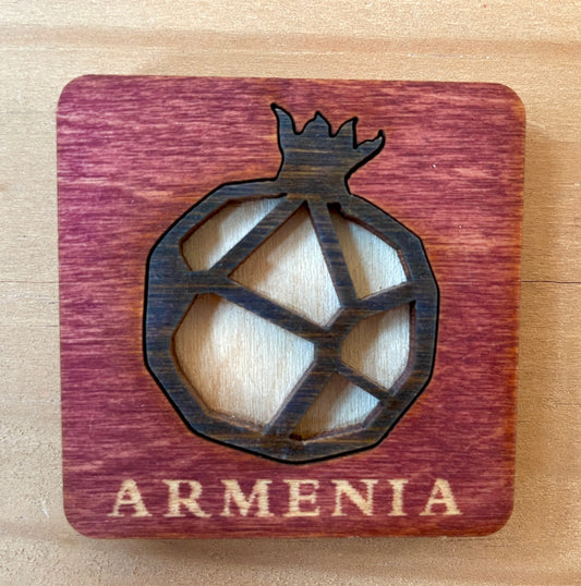Magnet Geometric Pomegranate Armenia Wood Square 5cm x 5cm