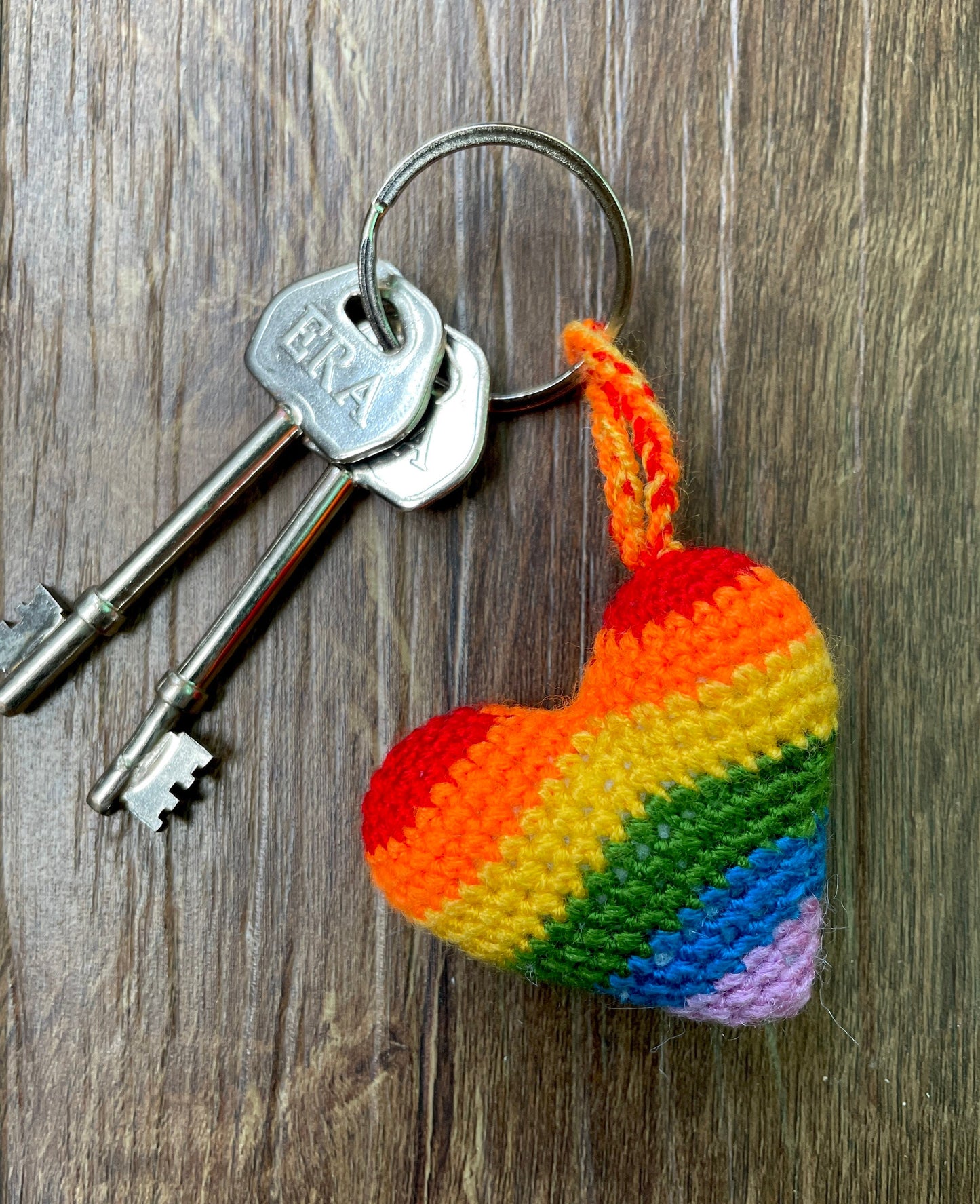 Crochet Rainbow Heart Keyring Accessory
