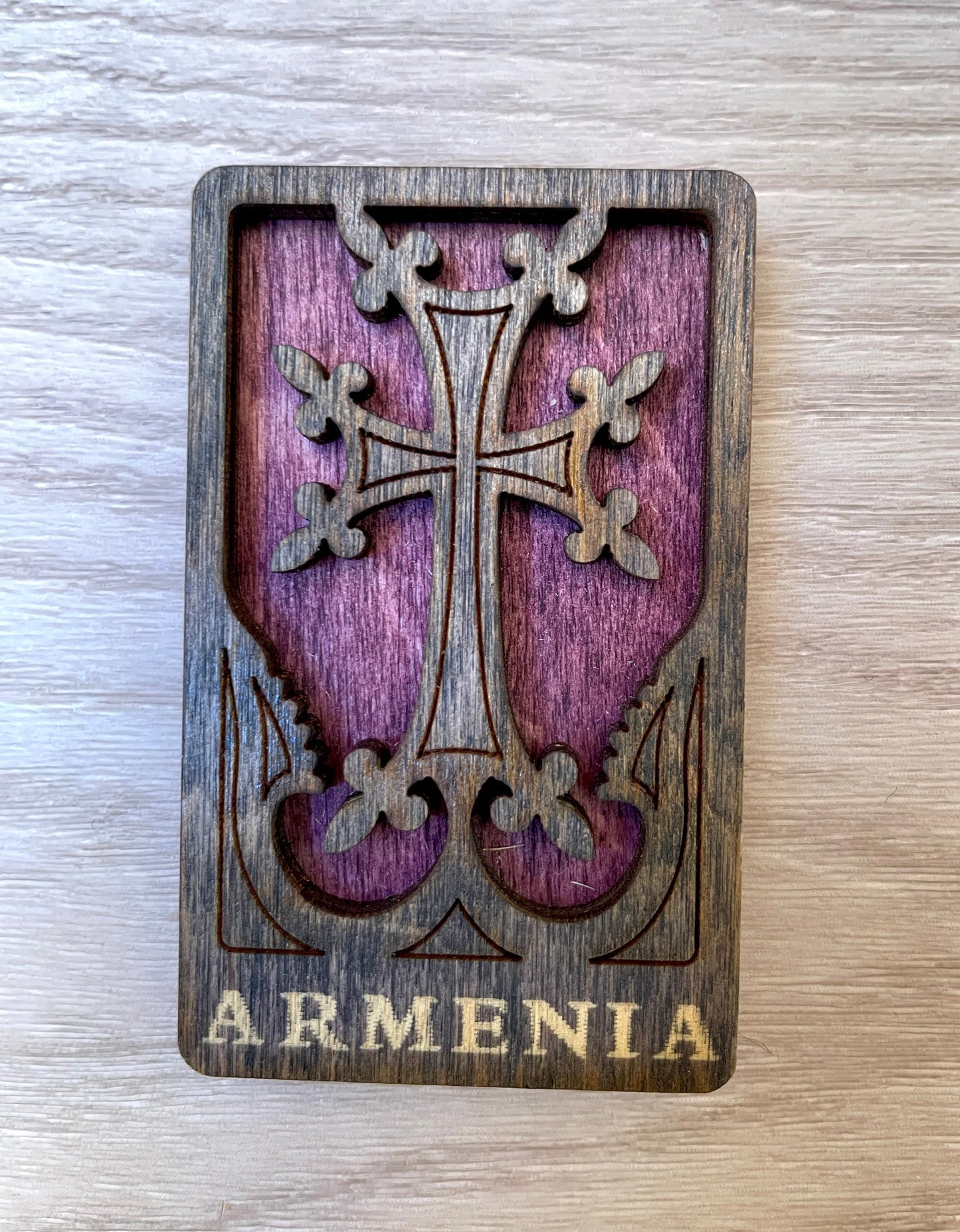 Magnet Cross Armenian Khachkar Wood Square 4cm x 6.5cm