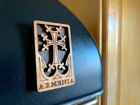Magnet Cross Armenian Khachkar Wood Square 4cm x 6.5cm