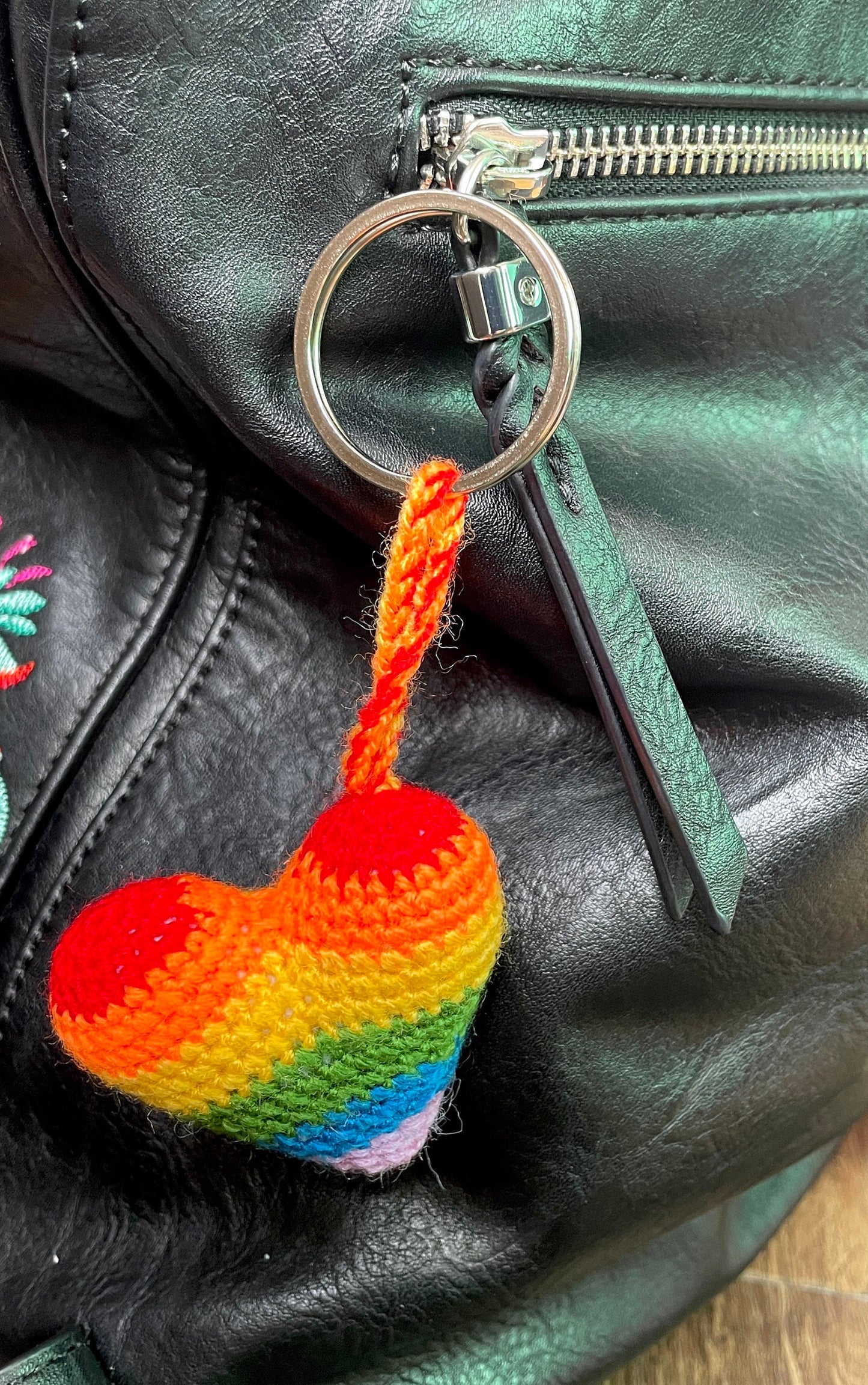 Crochet Rainbow Heart Keyring Accessory