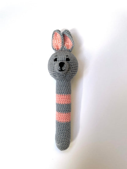 Crocheted Horse, Bunny Rabbit, Duck or Little Lamb Baby Stick Rattle