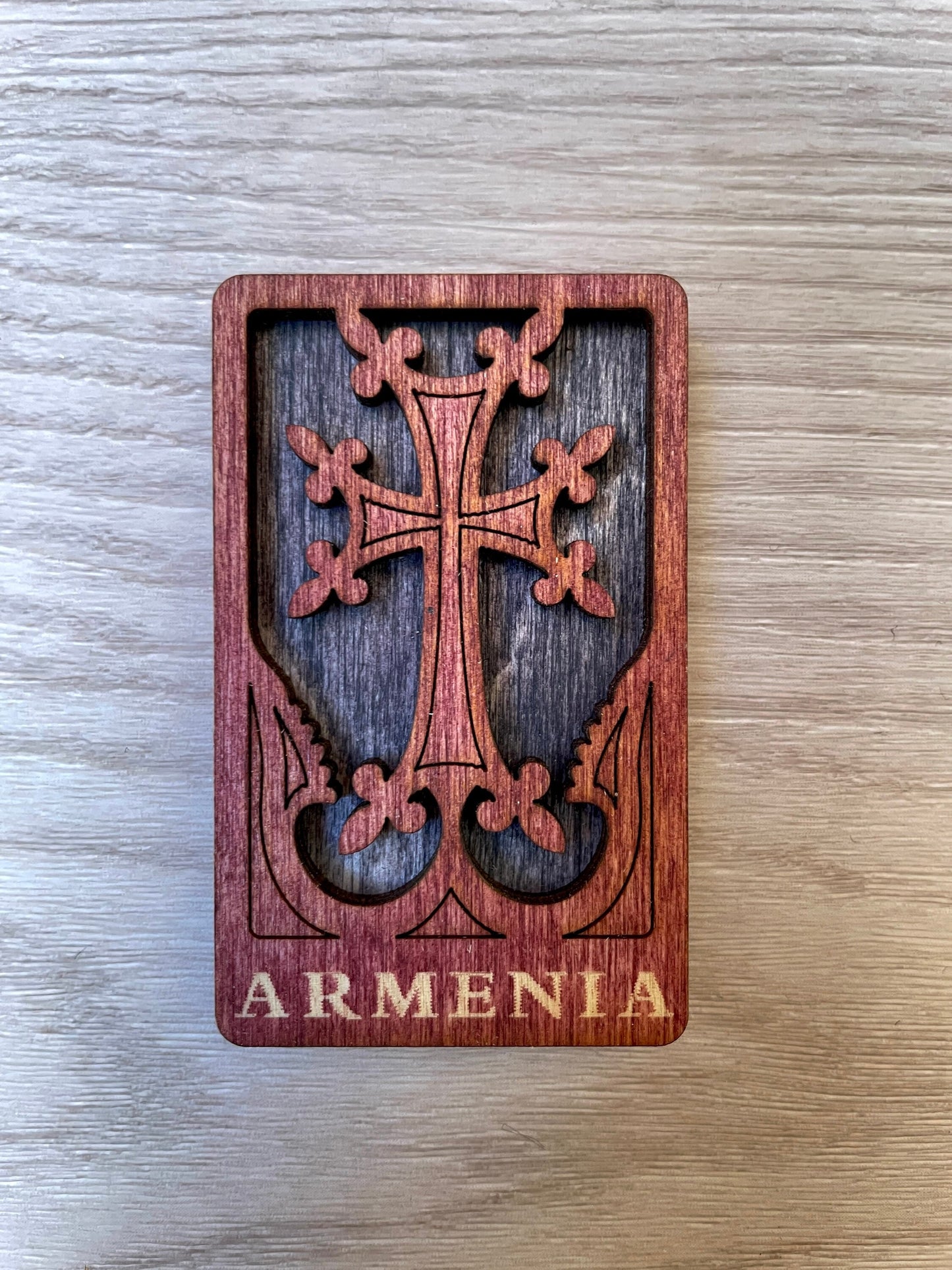 Magnet Cross Armenian Khachkar Wood Square 4cm x 6.5cm