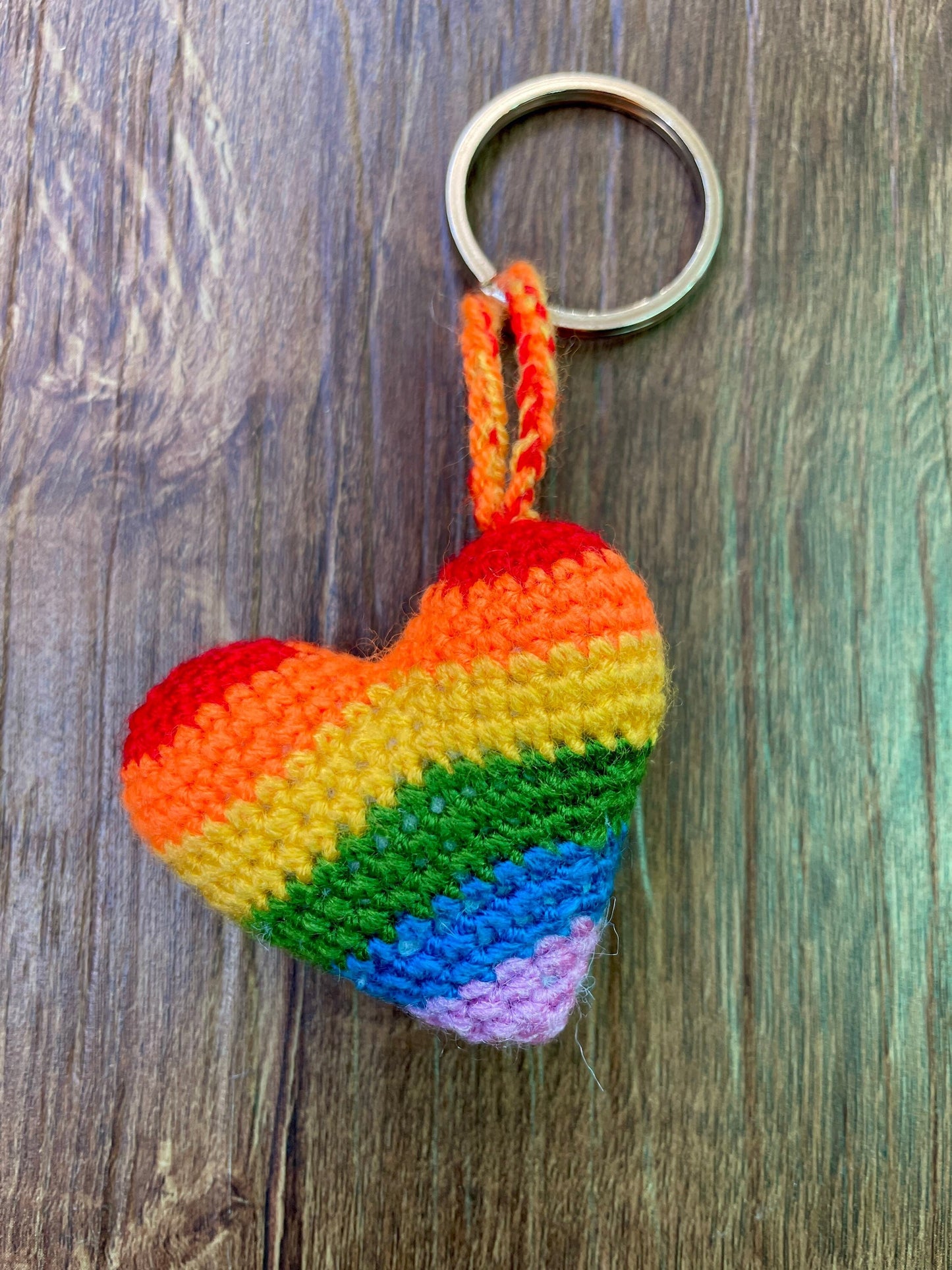 Crochet Rainbow Heart Keyring Accessory