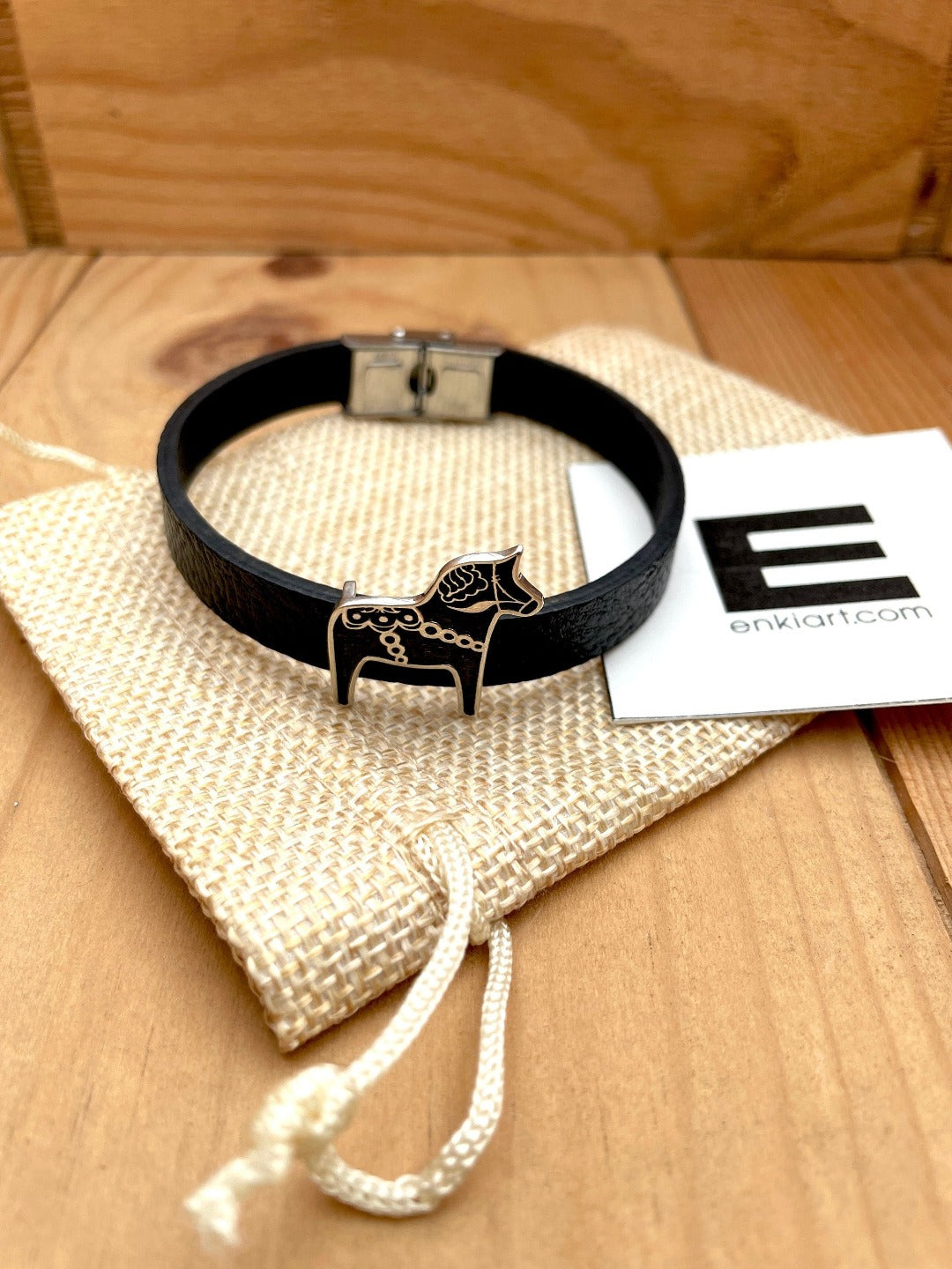Dala Horse 925 Sterling Silver & Leather Bracelet