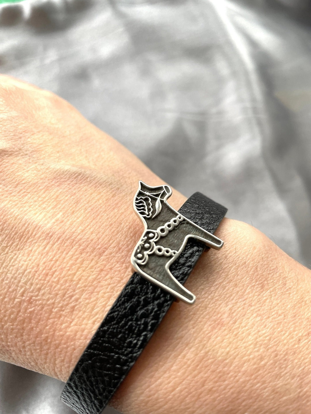 Dala Horse 925 Sterling Silver & Leather Bracelet