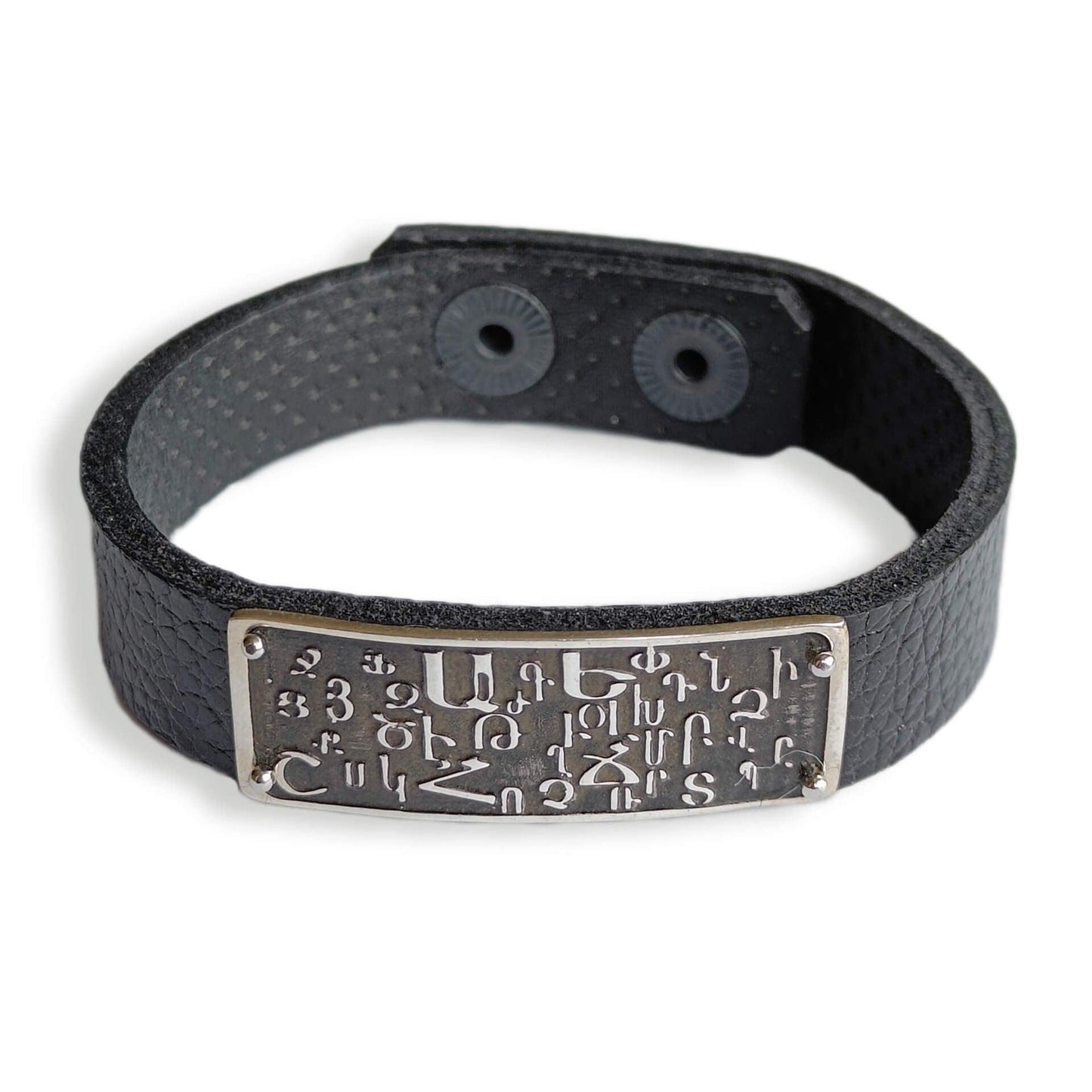 Armenian Alphabet 925 Sterling Silver & Leather Bracelet