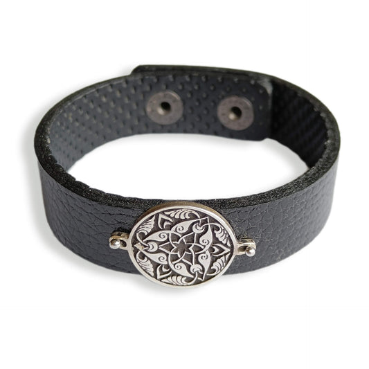 Armenian Ornamental Art 925 Silver & Leather Bracelet