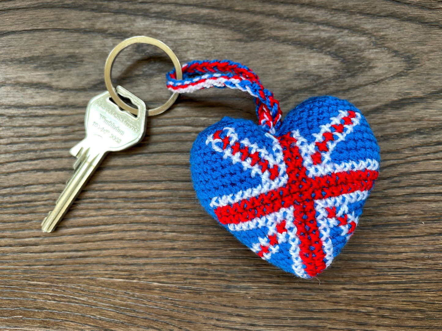 Union Jack British Flag Crocheted Heart Keyring Accessory