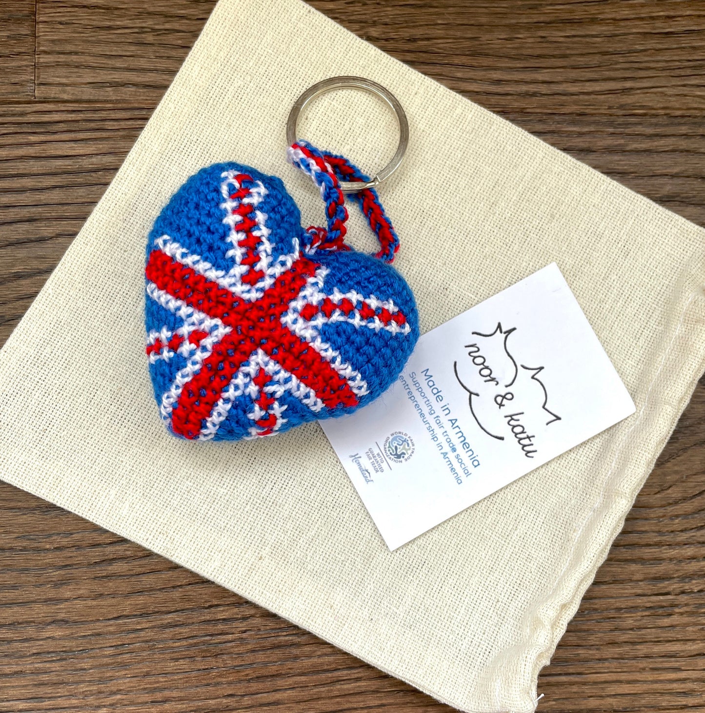 Union Jack British Flag Crocheted Heart Keyring Accessory