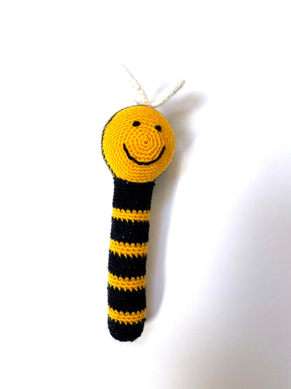 Crocheted Elephant, Giraffe, Puppy Dog or Bee Baby Stick Rattle
