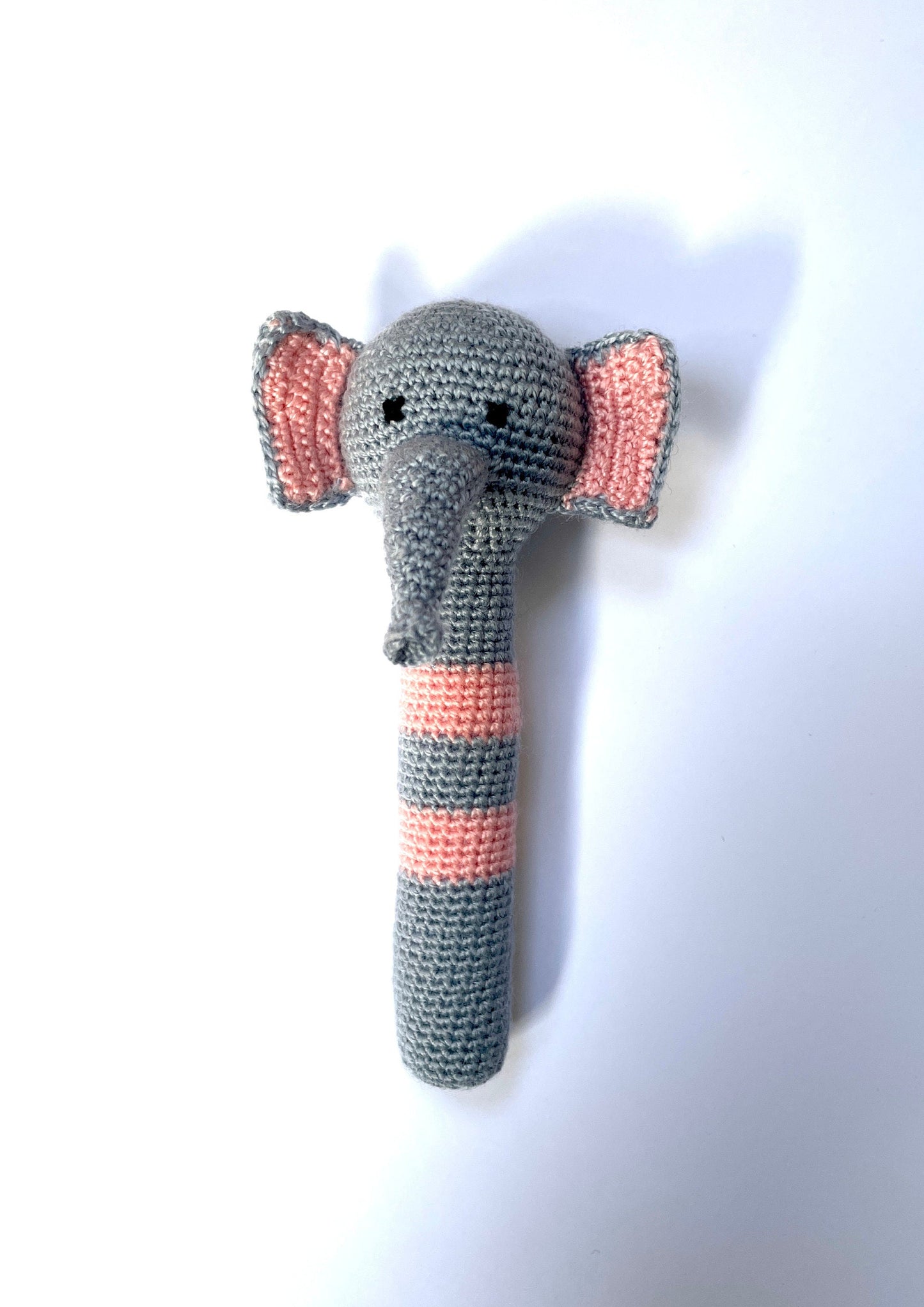Crocheted Elephant, Giraffe, Puppy Dog or Bee Baby Stick Rattle